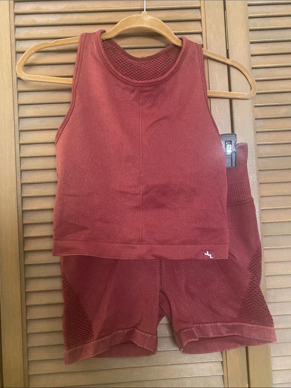 JoyLab Seamless Ribbed Crop Tank & High-Waist Shorts Set - Brick Red